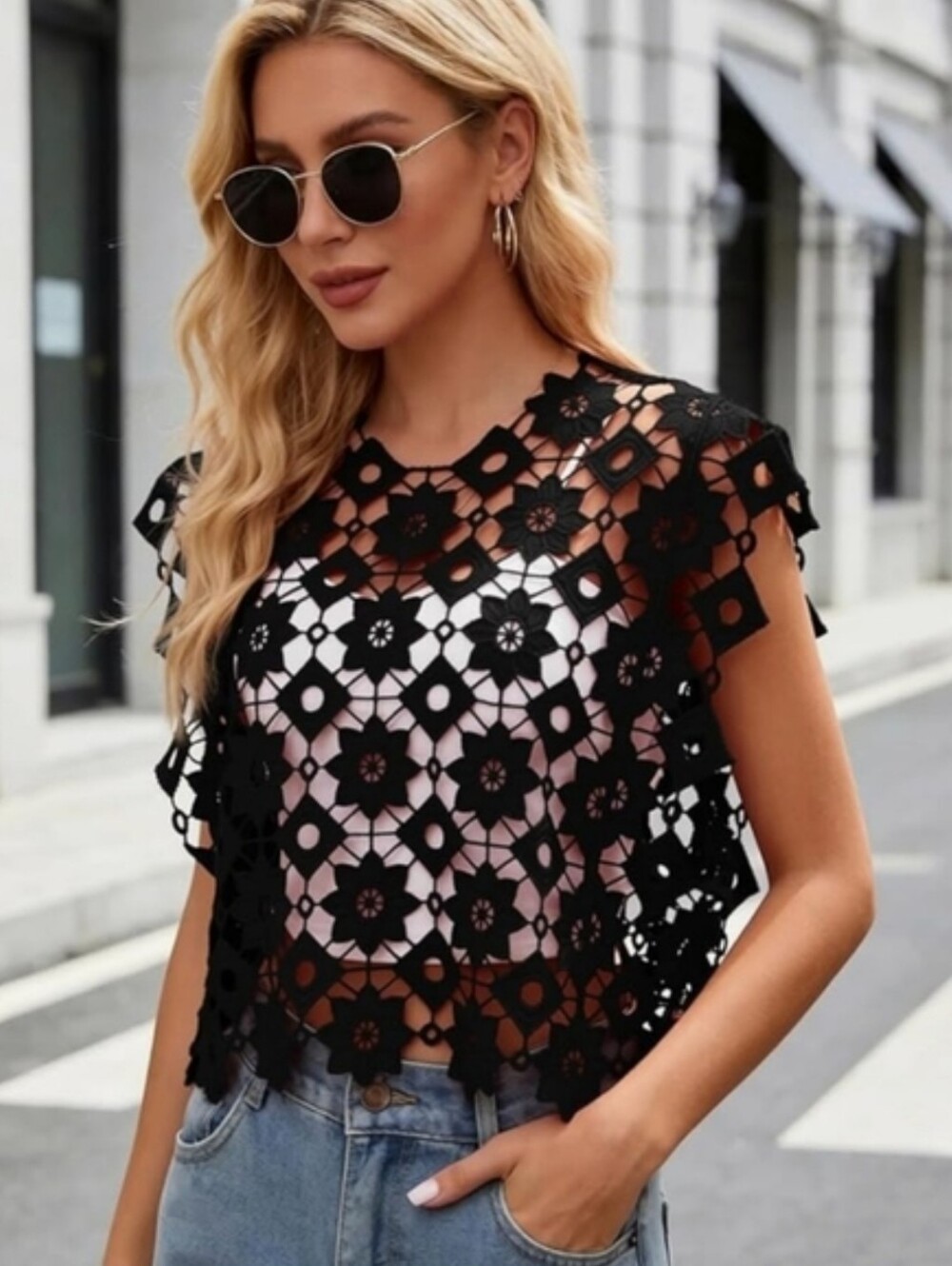 Crochet Cut Out Floral Lace Vest/ Cover Up Top - Picture 9 of 13